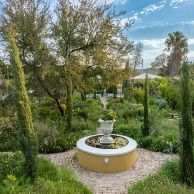 The fountain and formal garden at 81 On Church, from above